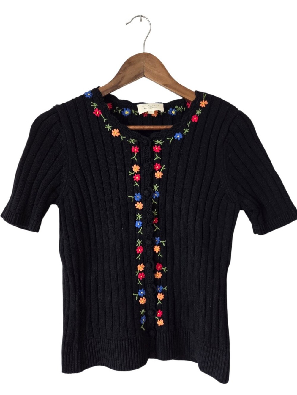 Sézane Ilena Cardigan Women Medium Black Organic Cotton Embroidered - Picture 2 of 11
